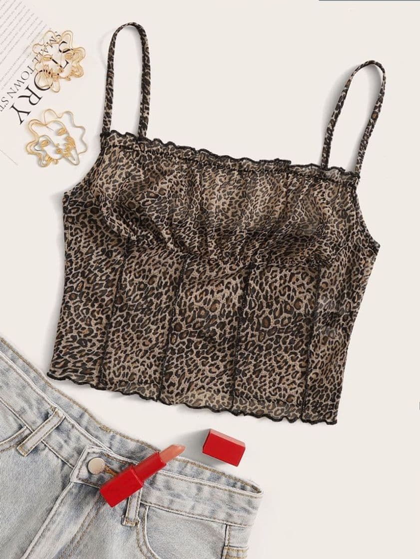 Product Frill Trim Crinkle Leopard Cami Top