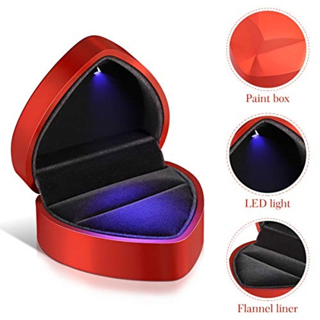 Producto VOSAREA Caja de Anillo de propuesta de Caja de Anillo de Compromiso iluminada con led Pendientes en Forma de corazón Caja de Anillo de joyería para la Boda del día de San Valentín de Aniversario