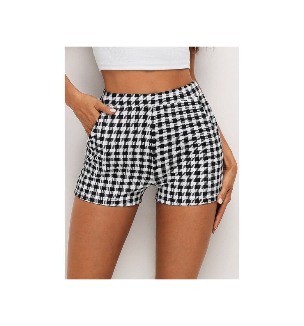 Product Elastic Waist Slant Pocket Gingham Shorts