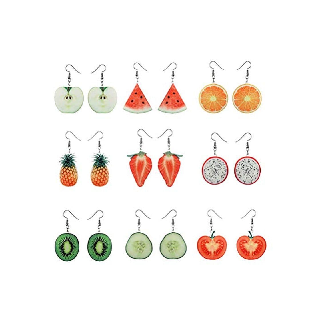 Product Amosfun 9 pares de aretes colgantes de frutas hechos a mano lindos surtidos creativos divertidos realistas aretes de frutas para mujeres niñas regalo