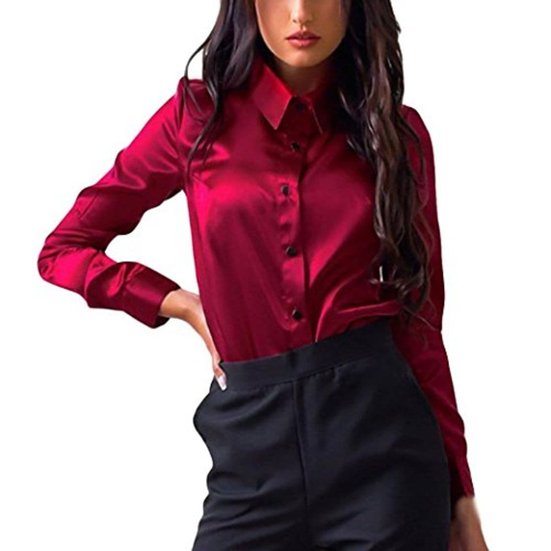 Producto Siswong Blusas Raso Cuello de Solapa Elegantes Casual Mujer de Manga Larga