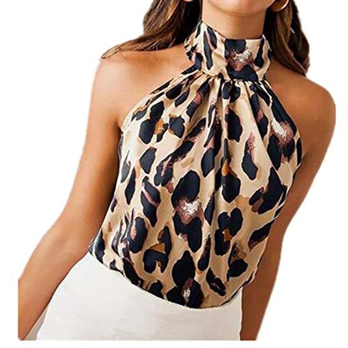 Fashion NOBRAND Camisas de Mujer con Estampado de Leopardo Tops Blusas de Mujer Halter