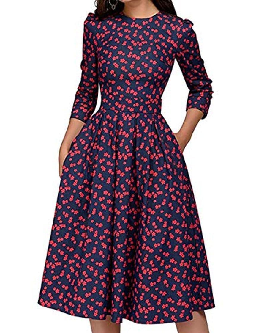 Fashion Cóctel Floral para Mujer de los años 50 Vestidos Retro Vintage Vestido