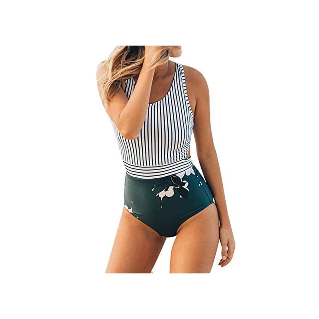 Product VECDY Bañador 2019 Moda Sexy Mujer Tallas Grandes Rayas con Cremallera Vendaje Bikini Mono Traje De Baño Ropa De Playa Ropa Interior（Verde，L）