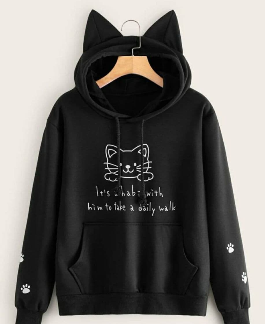 Moda Black Hoodie Cat Ears