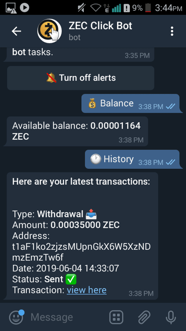 Fashion Zcash telegram bot