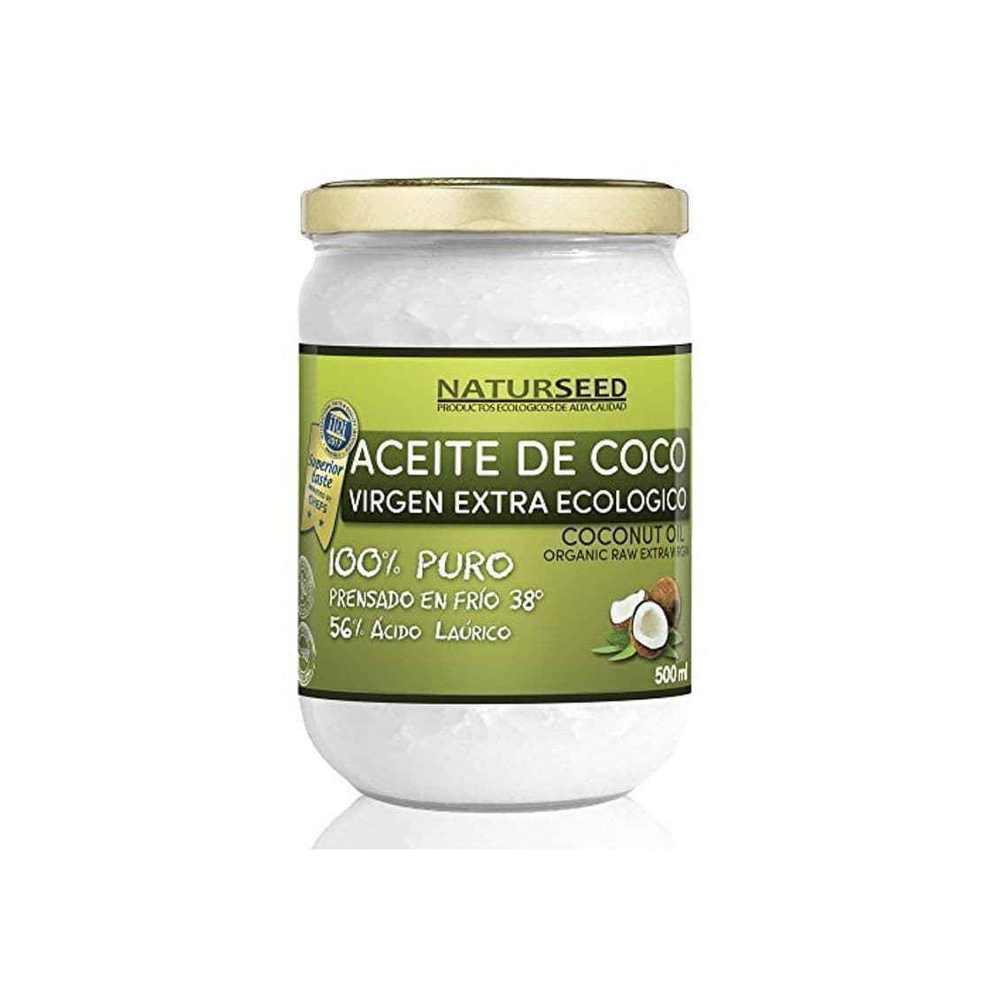 Producto Naturseed - Aceite de coco Virgen Extra Orgánico - Para uso Estético, en Cocina y Masajes, 500 ml