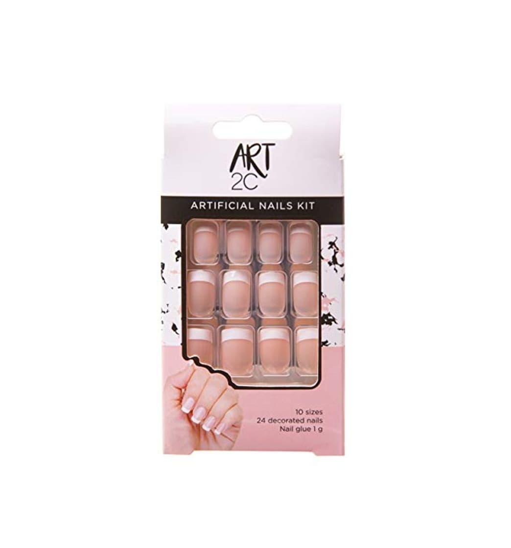 Producto Art 2C - Kit de uñas postizas francesas con pegamento fáciles de