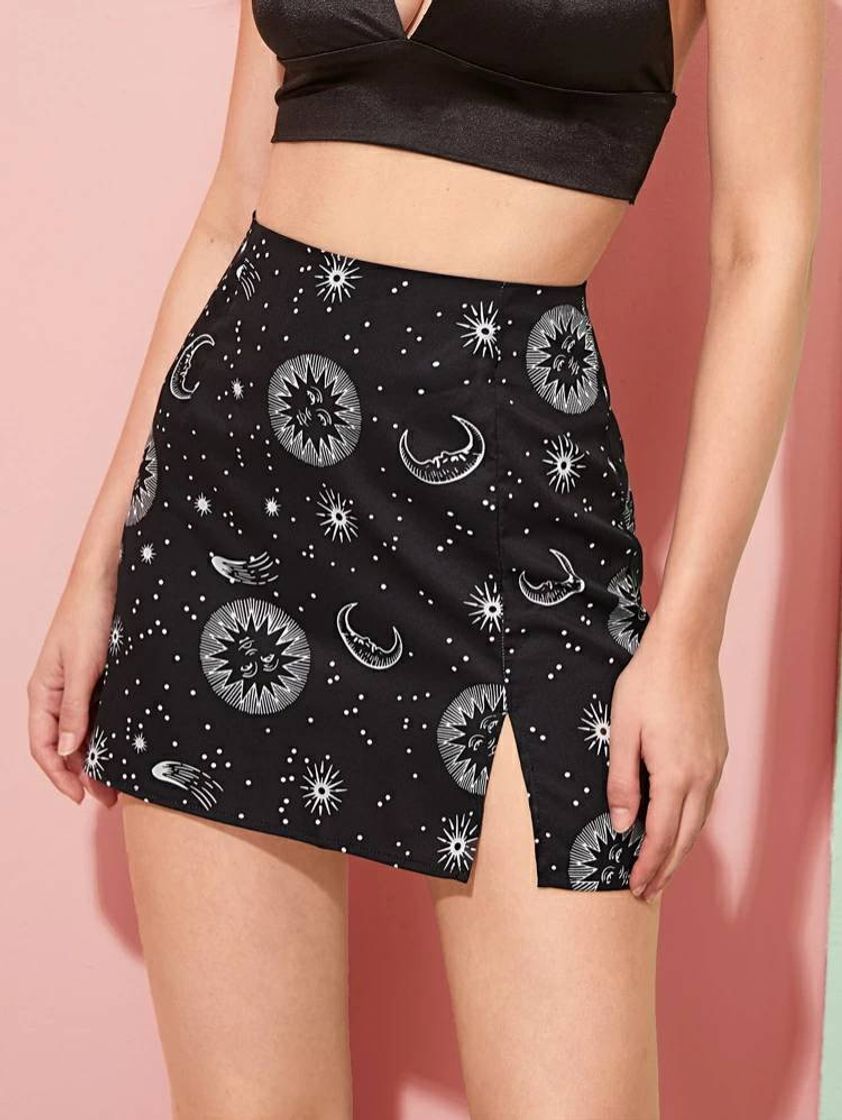 Moda Moon & Sun Print High-Rise Mini Skirt | SHEIN USA