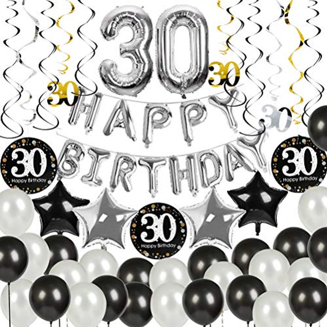 Product 30 Cumpleaños Globos Decoraciones Plata Negro 46PCS Set