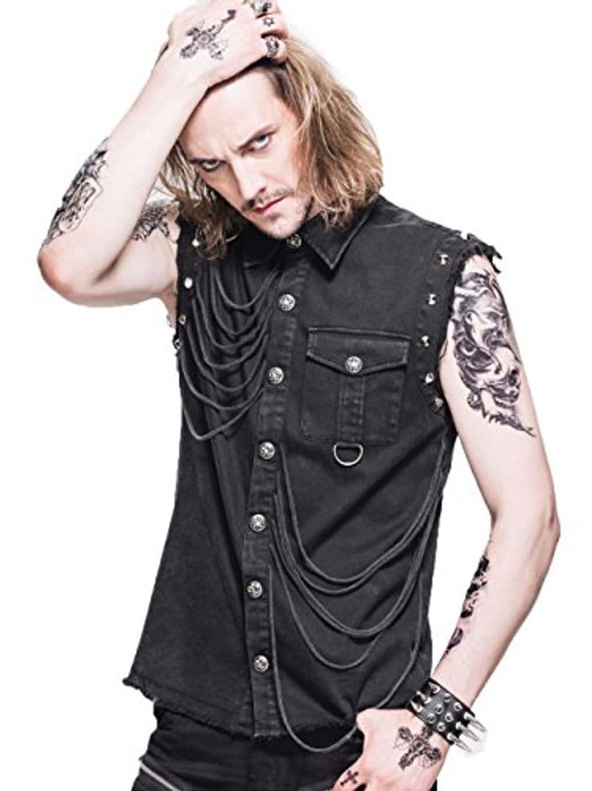 Fashion Gothic Mens Rock Chaqueta sin Mangas de Moda Negra Chalecos Steampunk Retro