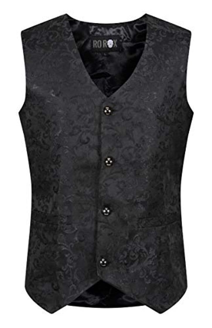 Fashion Ro Rox Chaleco Brocado Formal para Hombres de Gótico Steampunk Negro