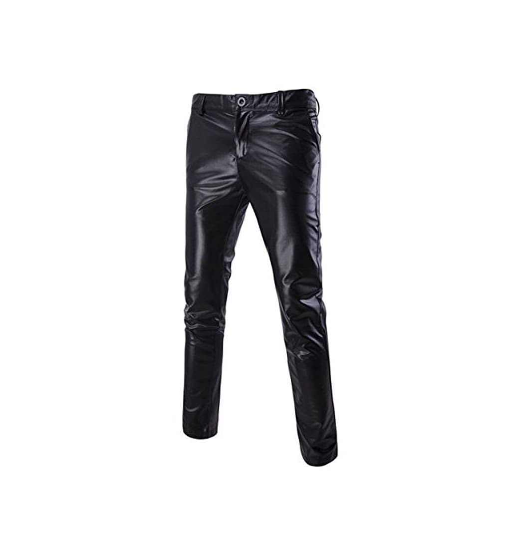 Fashion Sliktaa Pantalones Casuales para Hombre Cuero Metálico Brillante Oro Plata Golf