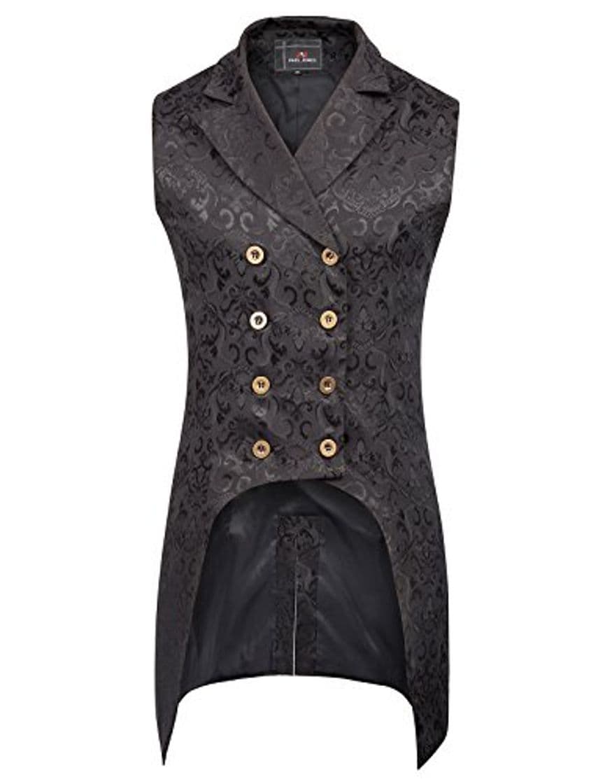 Fashion Chaqueta para Hombre Chaqueta Steampunk Retro Vintage sin Mangas Jacquard Talla M Negro