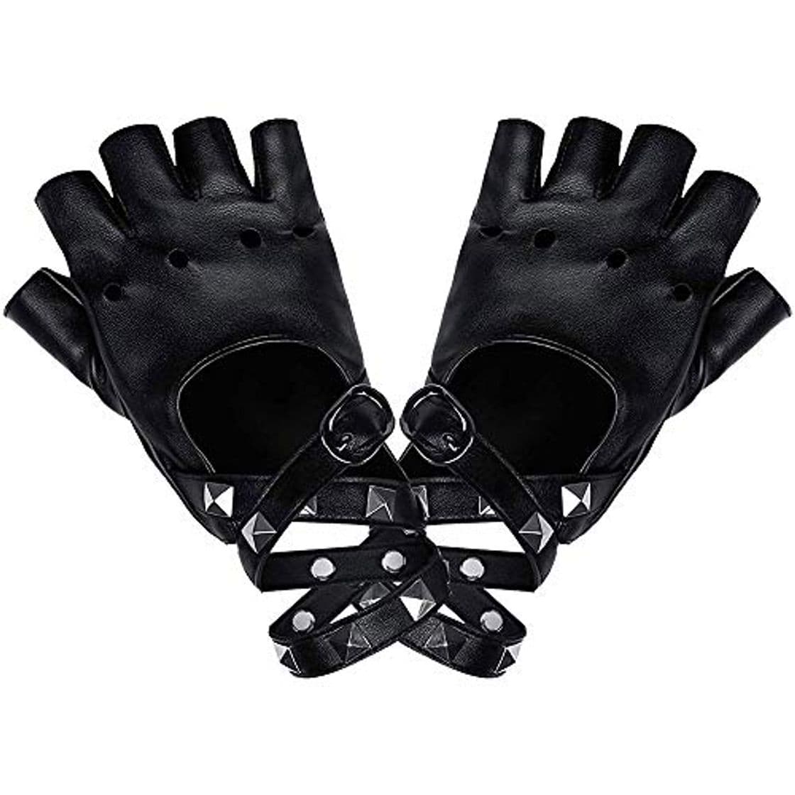 Fashion LYTIVAGEN Guantes Punk en PU Guantes Remache Medio Dedo con Remaches Guantes