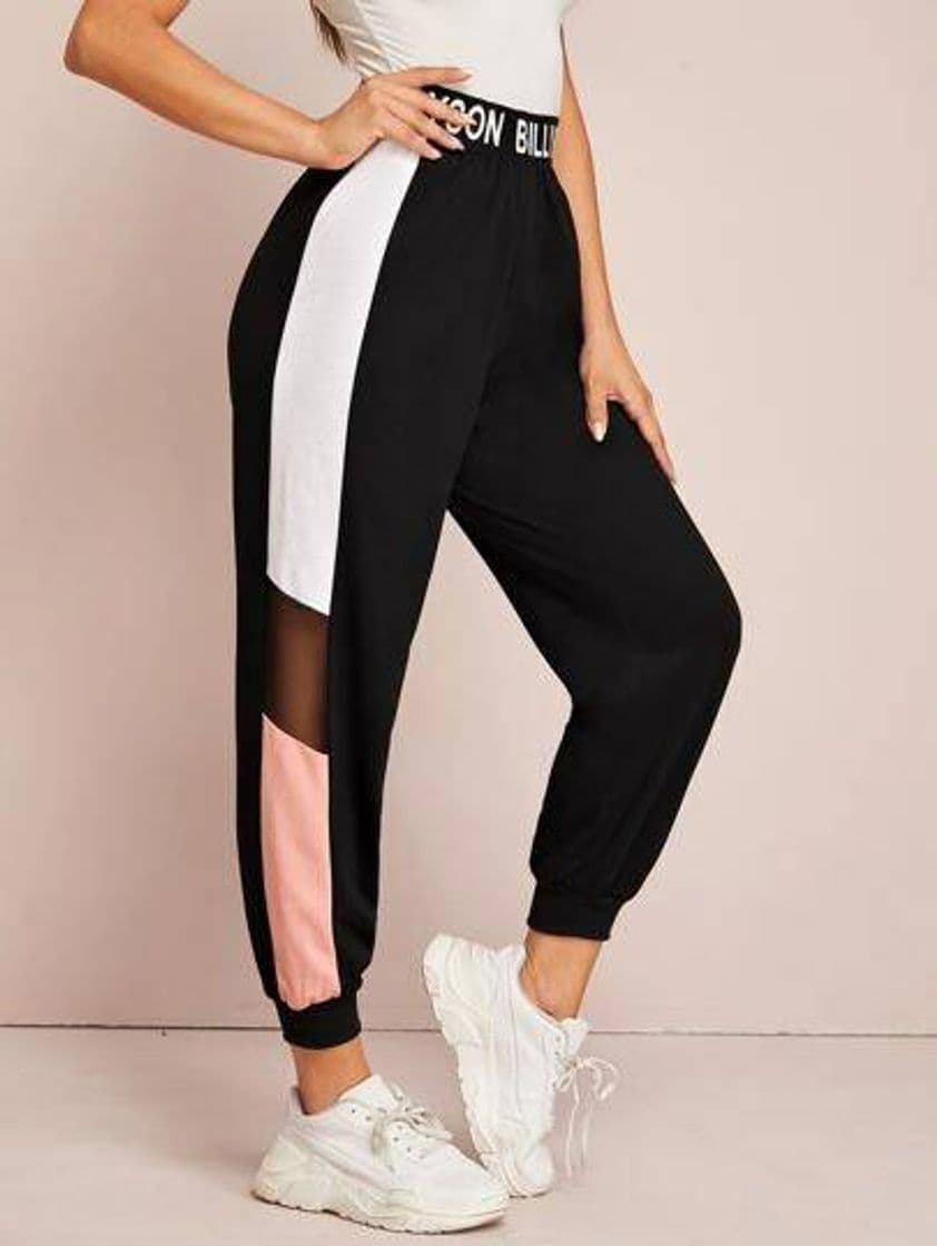 Product Letter Graphic Mesh Insert Colorblock Joggers