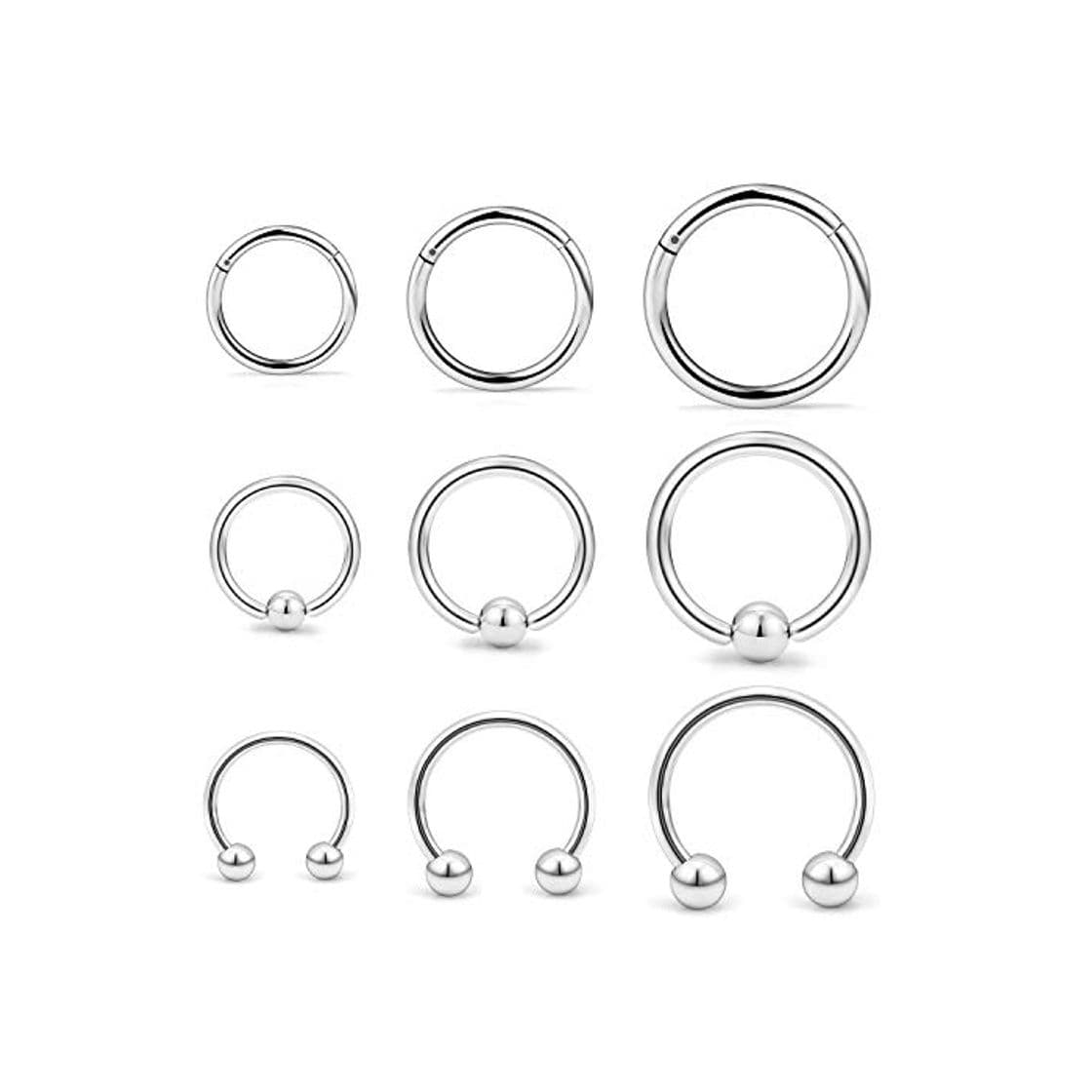 Producto Briana Williams 16G 9pcs Septum Clicker Acero Quirúrgico Nariz Labio Hélice Cartílago Tragus Aro Oreja Segmento Cuenta Cautiva Herradura Piercing