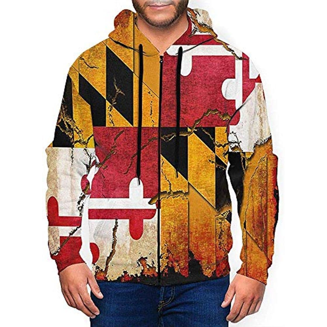 Product Ralapmill Maryland Flag Crack Sudadera con Capucha para Hombre Sudadera con Capucha de vellón Sudadera con Capucha y Cremallera Completa S