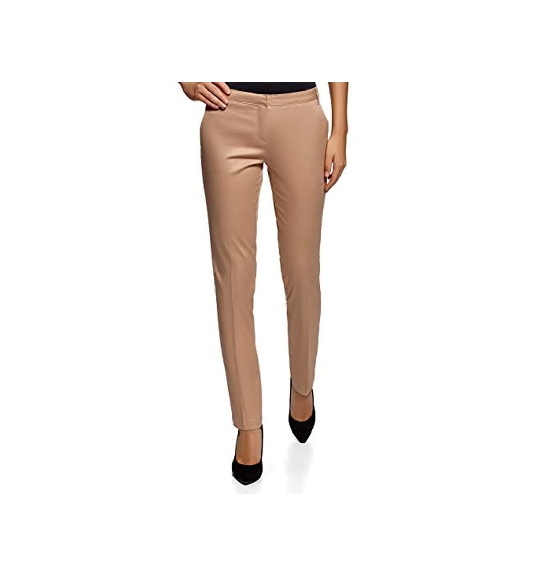 Product oodji Ultra Mujer Pantalones Básicos de Verano, Beige, ES 34