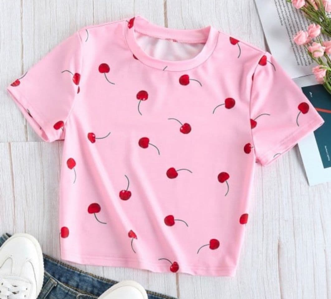 Fashion Camisa corta con estampado de cerezas 🍒 