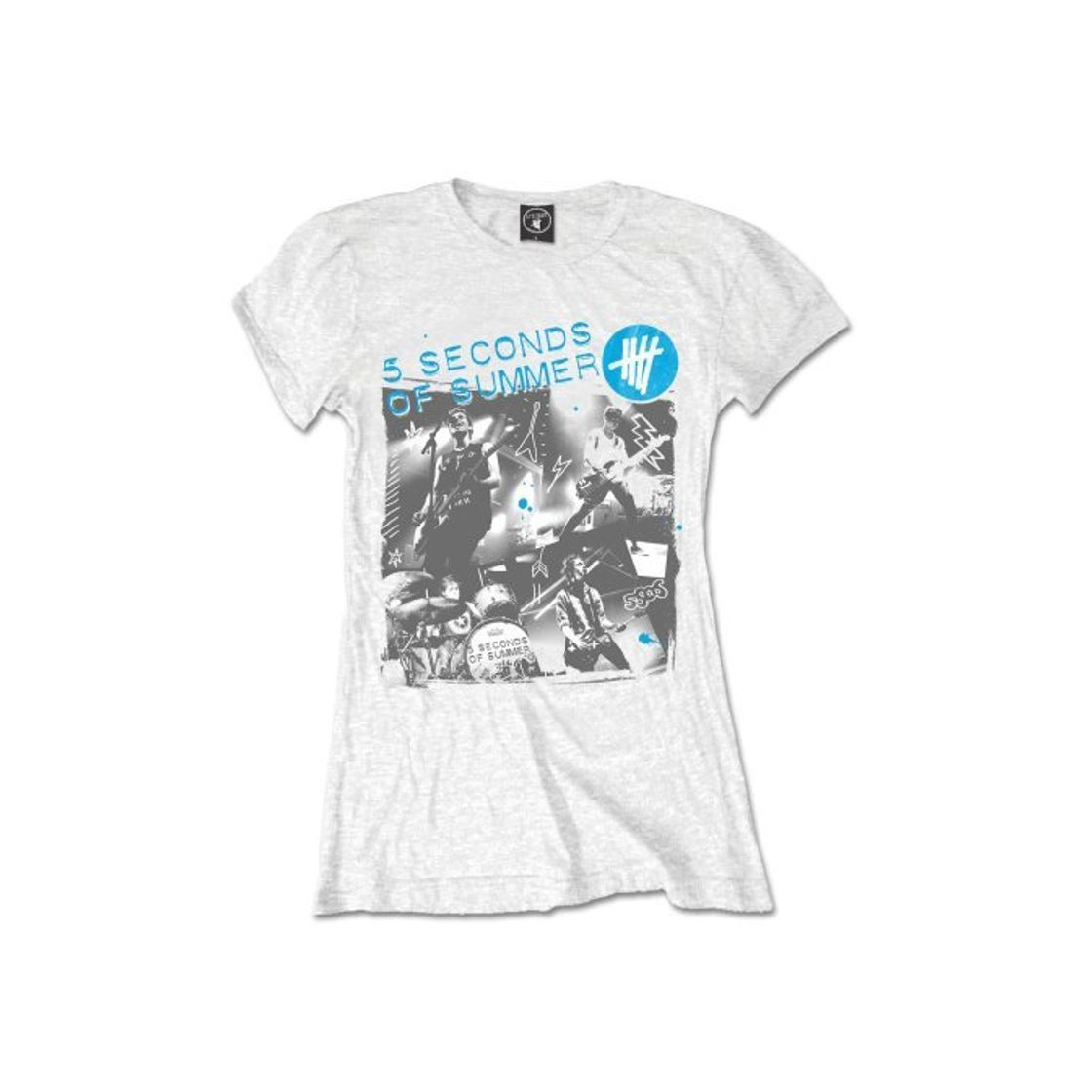 Moda 5 Seconds Of Summer Live Collage Camiseta, Blanco