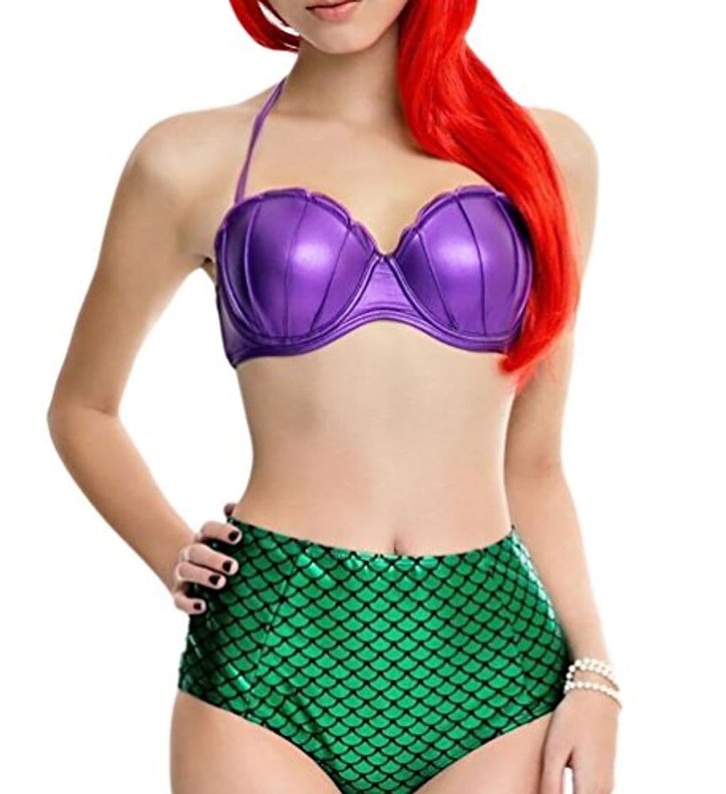 Product MissFox Push Up Bikinis Disfraz De Sirena Cintura Alta Bañadores para Mujer Morado Verde M