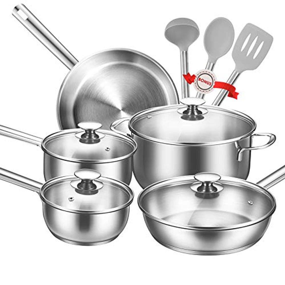 Producto Batería de Cocina, TIBEK Juego de Ollas 12 piezas Premium Acero Inoxidable