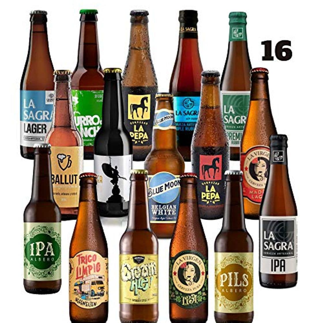 Product Pack de 16 cervezas artesanas Rubias. El mejor regalo. Incluye La Virgen