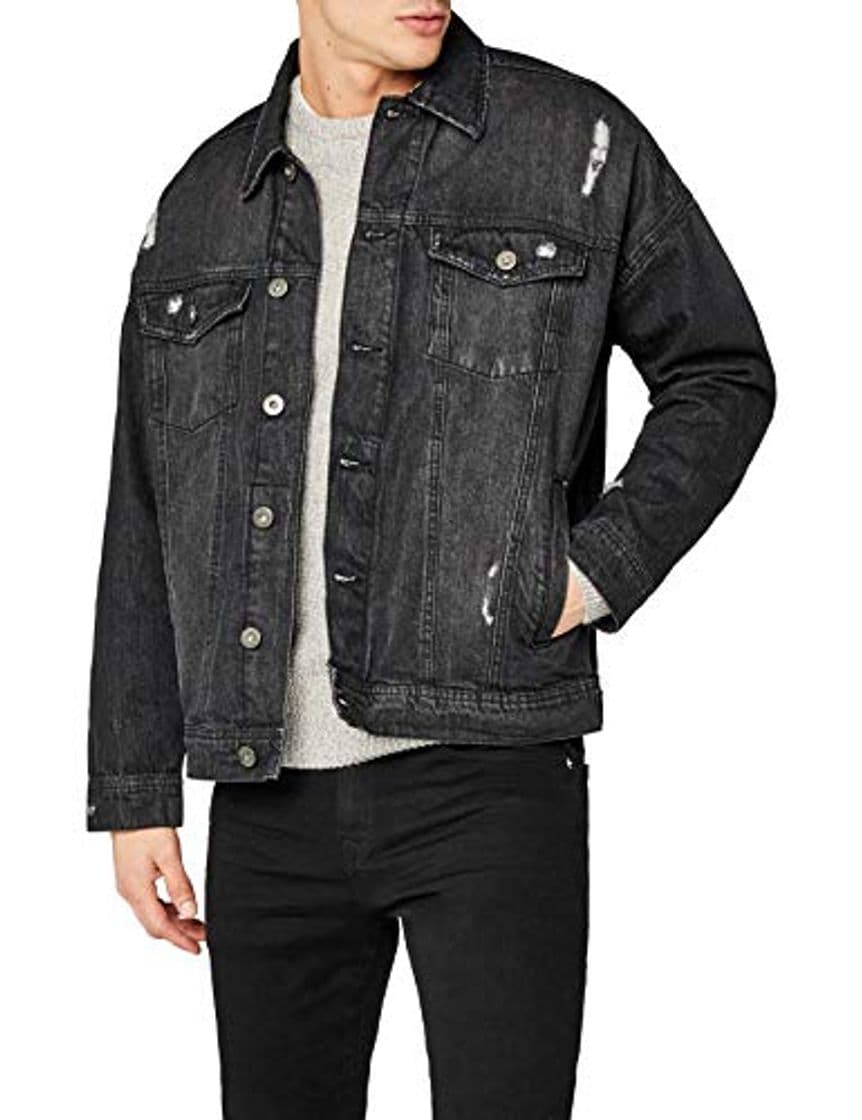 Fashion Urban Classics Ripped Denim Jacket Chaqueta, Negro