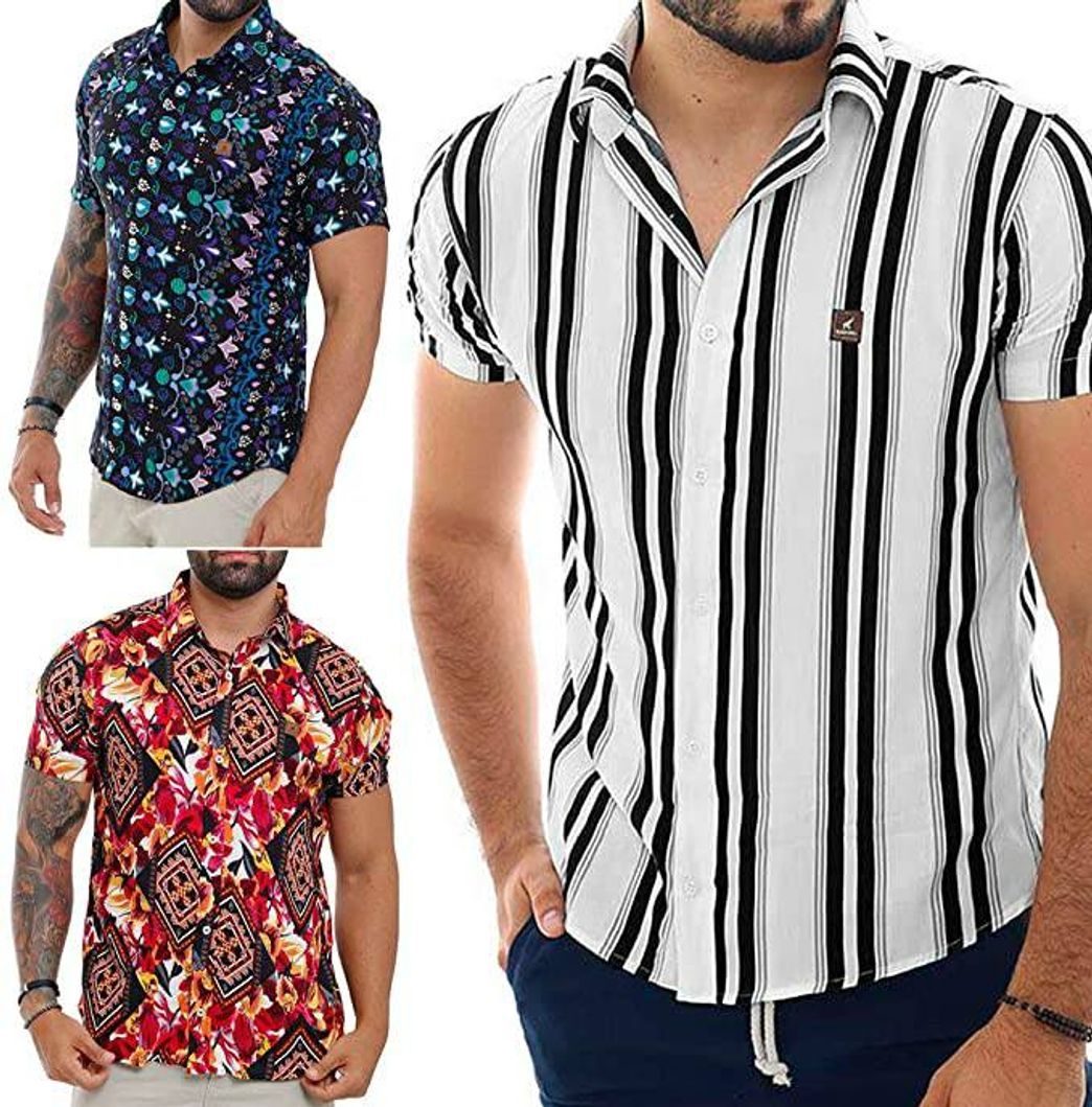 Producto Kit 3 Camisas Estampadas Masculinas Moda Casual Verão 2020 