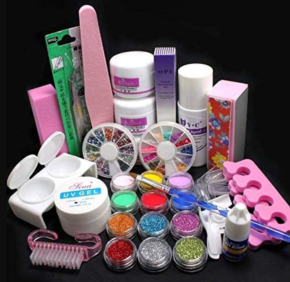 Belleza vasyle Juego completo acrílico polvo UV Gel Kit de punta de pincel lámpara de luz UV NAIL ART DIY Kit de manicura con uñas de pato 