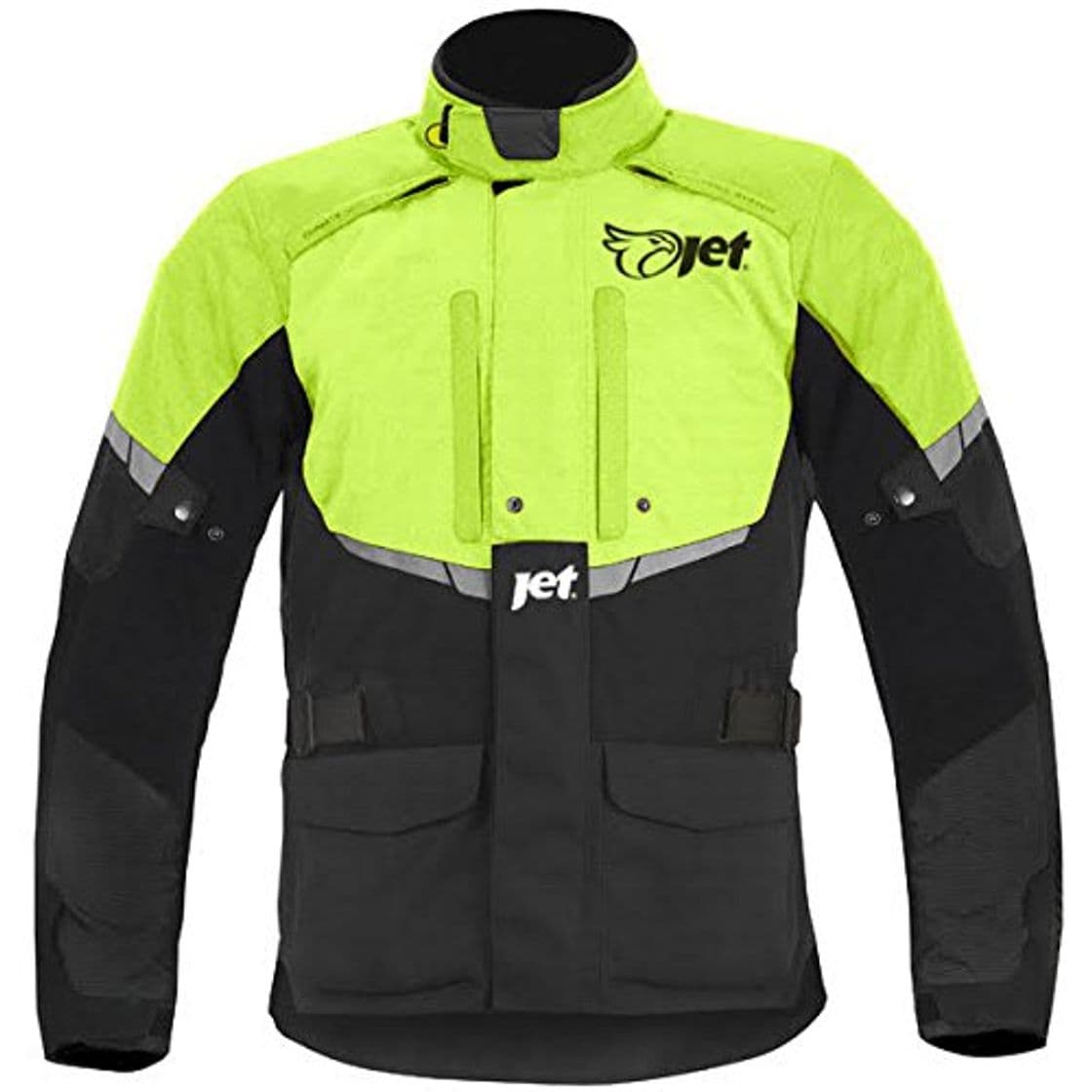 Product JET _ Chaqueta de moto impermeable con armadura negra fluorescente