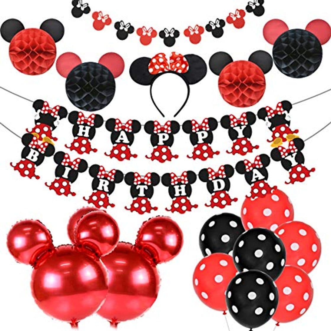 Product Artículos para la fiesta de Minnie Mouse Decoraciones de cumpleaños Rojo y