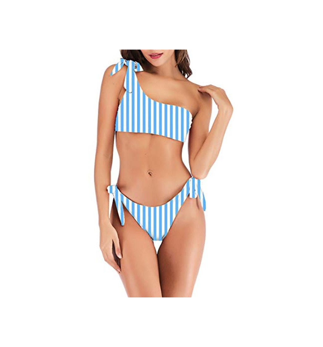 Producto JFan Mujer Conjuntos de Bikini Rayas con Un Hombro Traje de Baño Estampado Anudado Tiras Tanga Braga Bikini Lado Anudado Bañador Atractivo de Dos Piezas