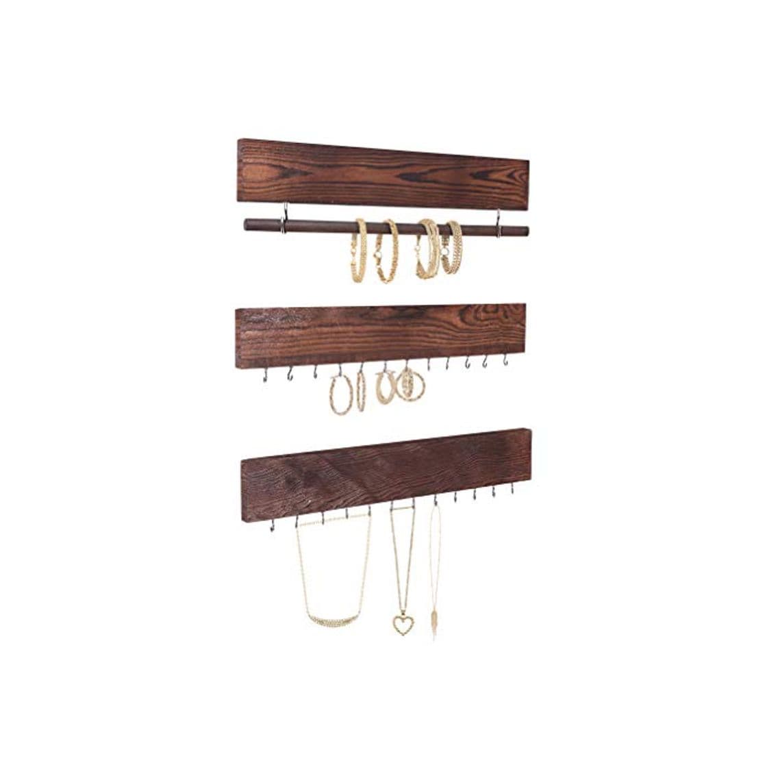 Producto Comfify Set of 3 Rustic Wood & Gold Tone Metal Jewelry Organizers