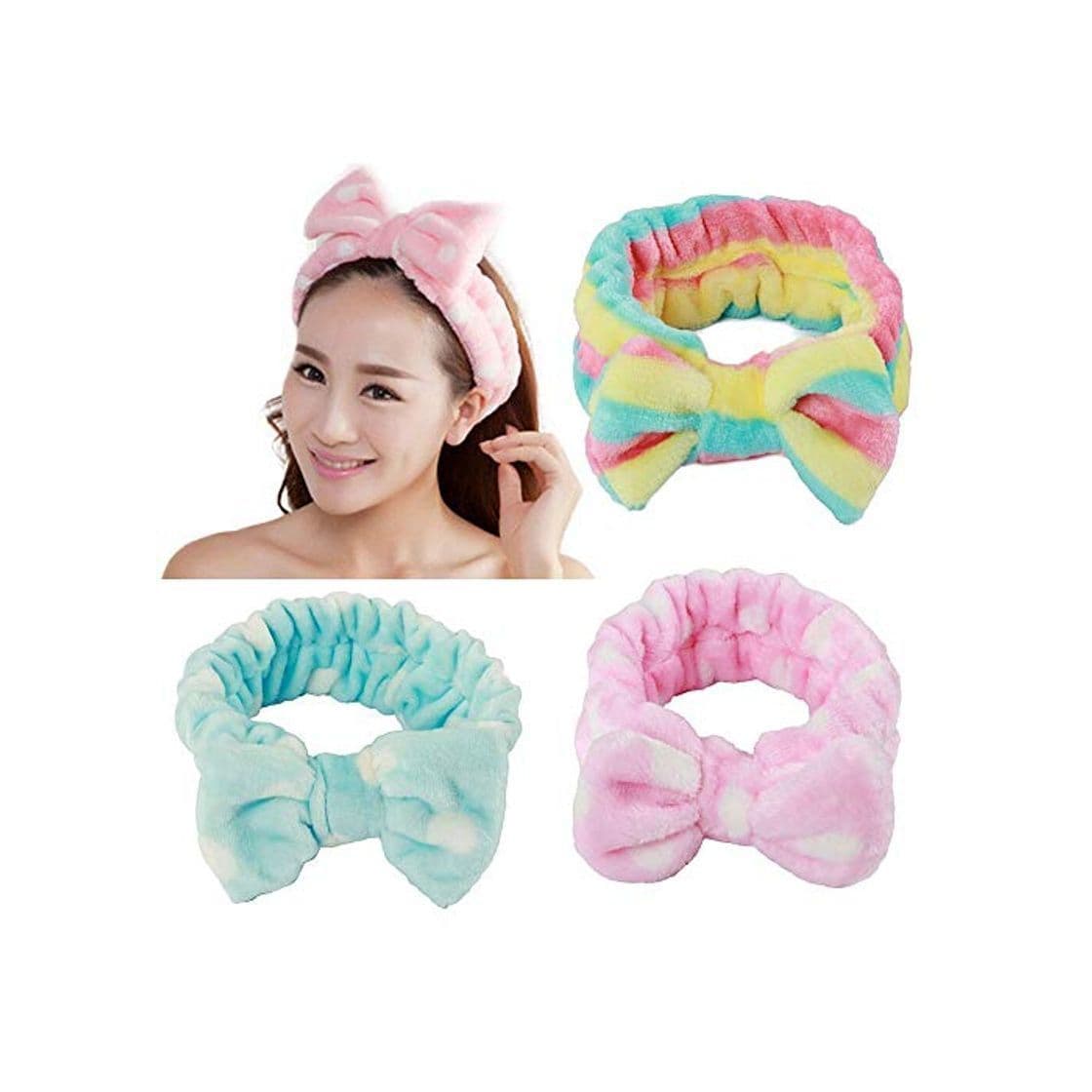 Fashion 3 Pieces Women/Girl Adorable Fashion/Soft Cut Carol Plush Bun Makeup Cosmetic Shower