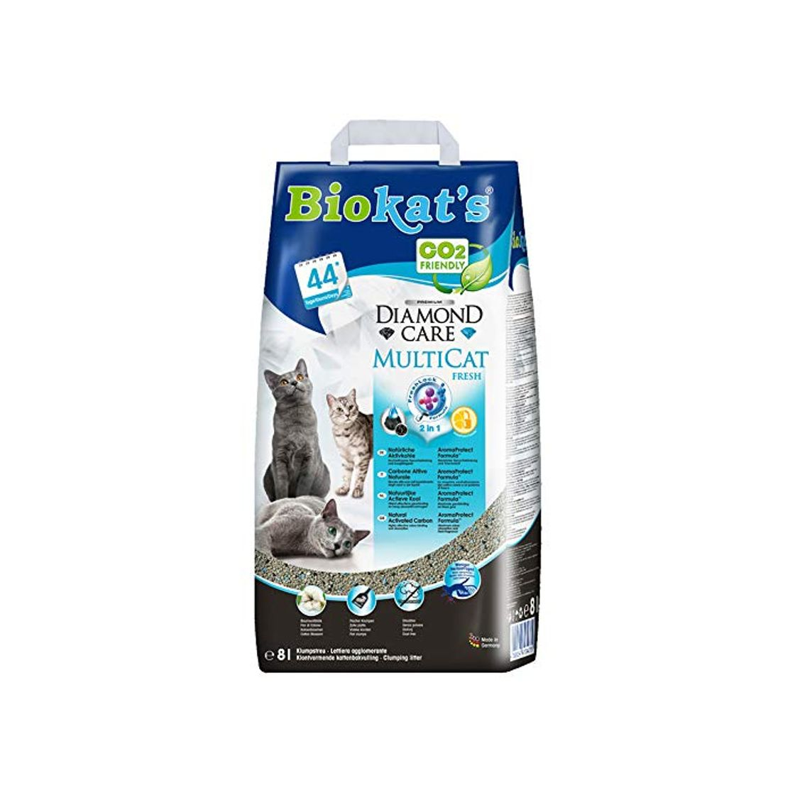 Producto Biokat’s Diamond Care Multicat Fresh, arena para gatos con fragancia – Arena