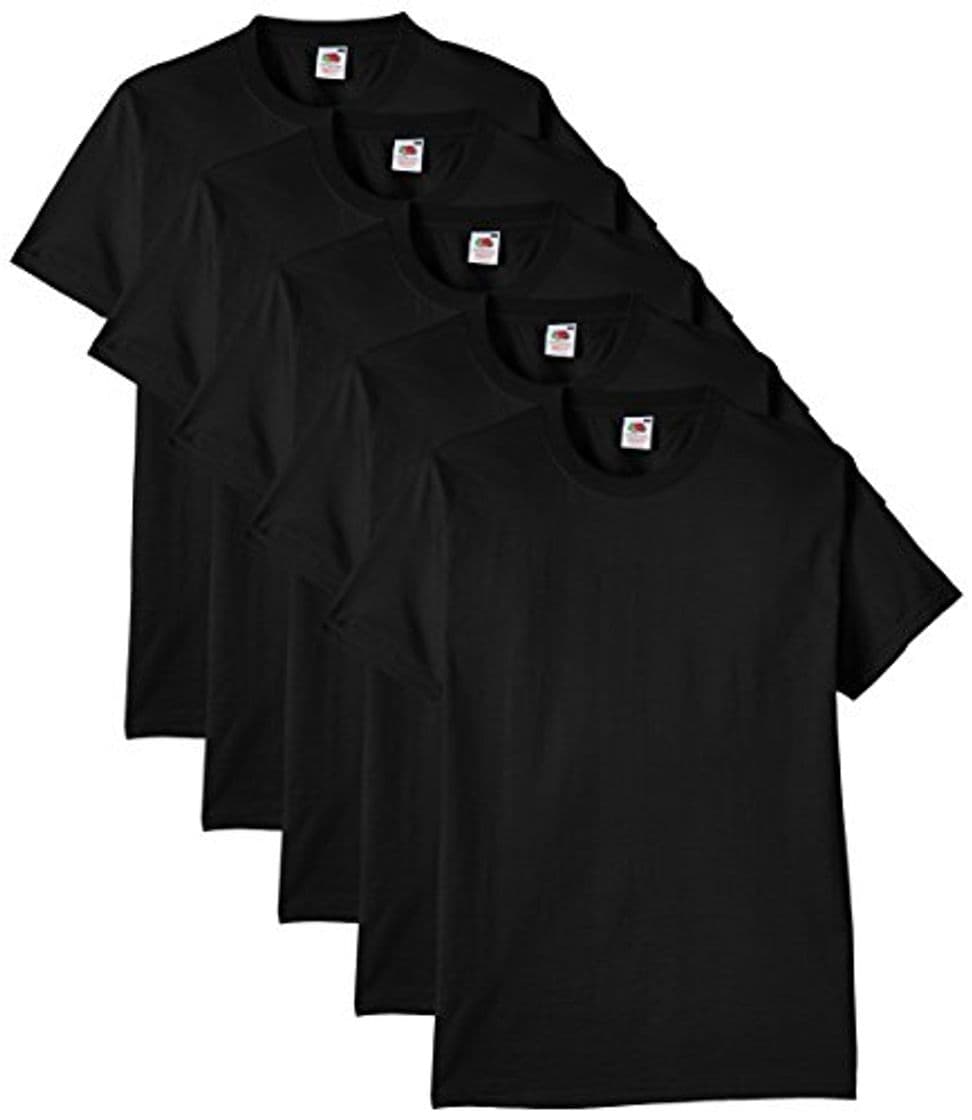 Fashion Fruit of the Loom Heavy Cotton tee Shirt 5 Pack Camiseta, Negro,