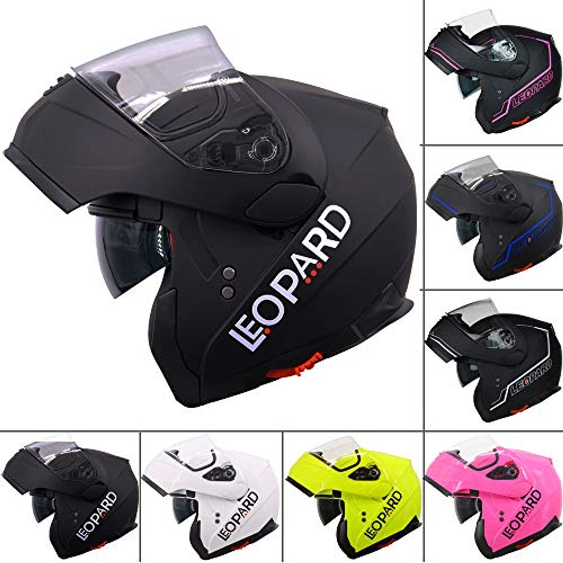 Producto Leopard LEO-838 Doble Visera Casco Moto Modular ECE 22-05 Homologado #01 Negro