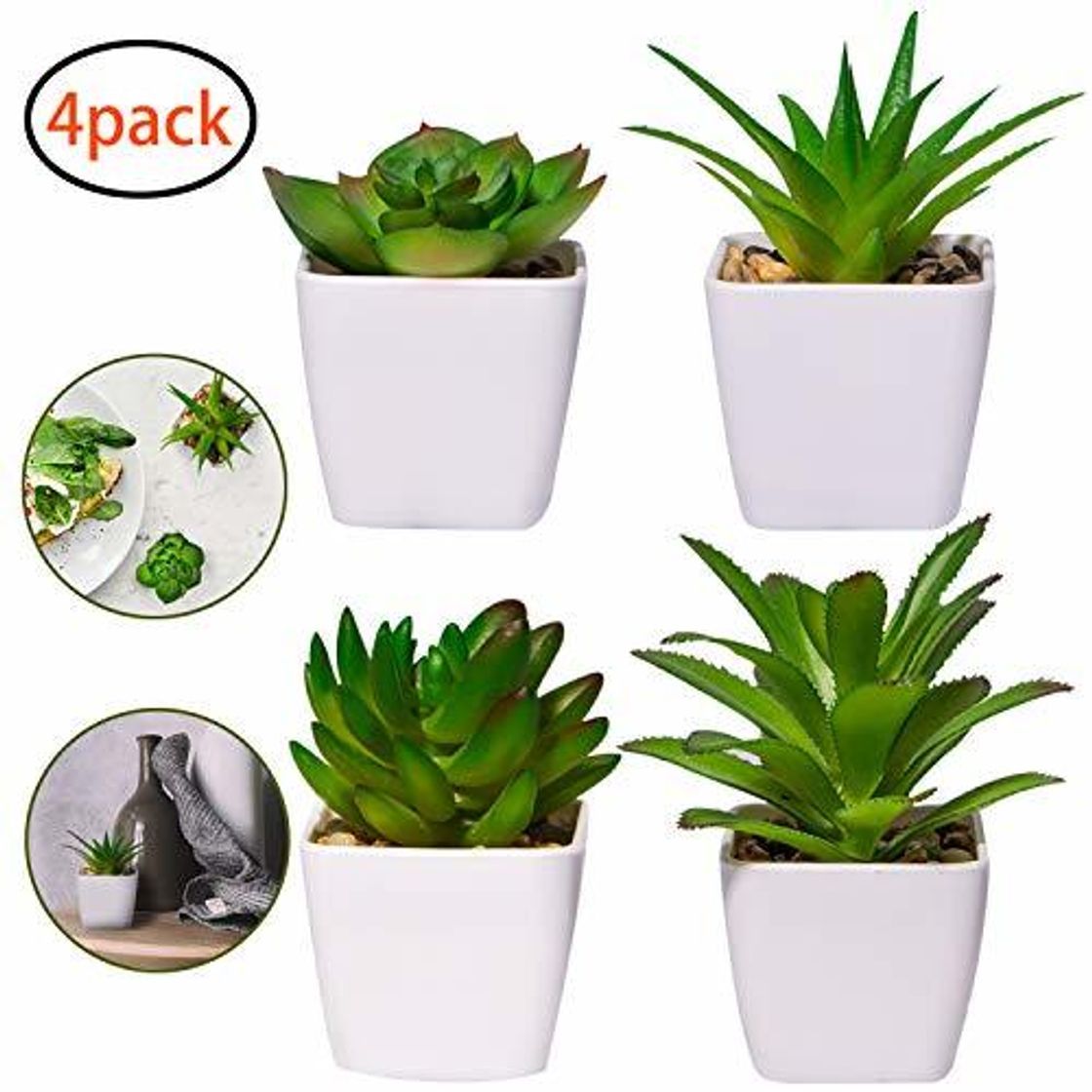 Producto YHmall 4pcs Plantas Artificiales Decoracion Exterior de Suculentas con Macetas Plásticas de