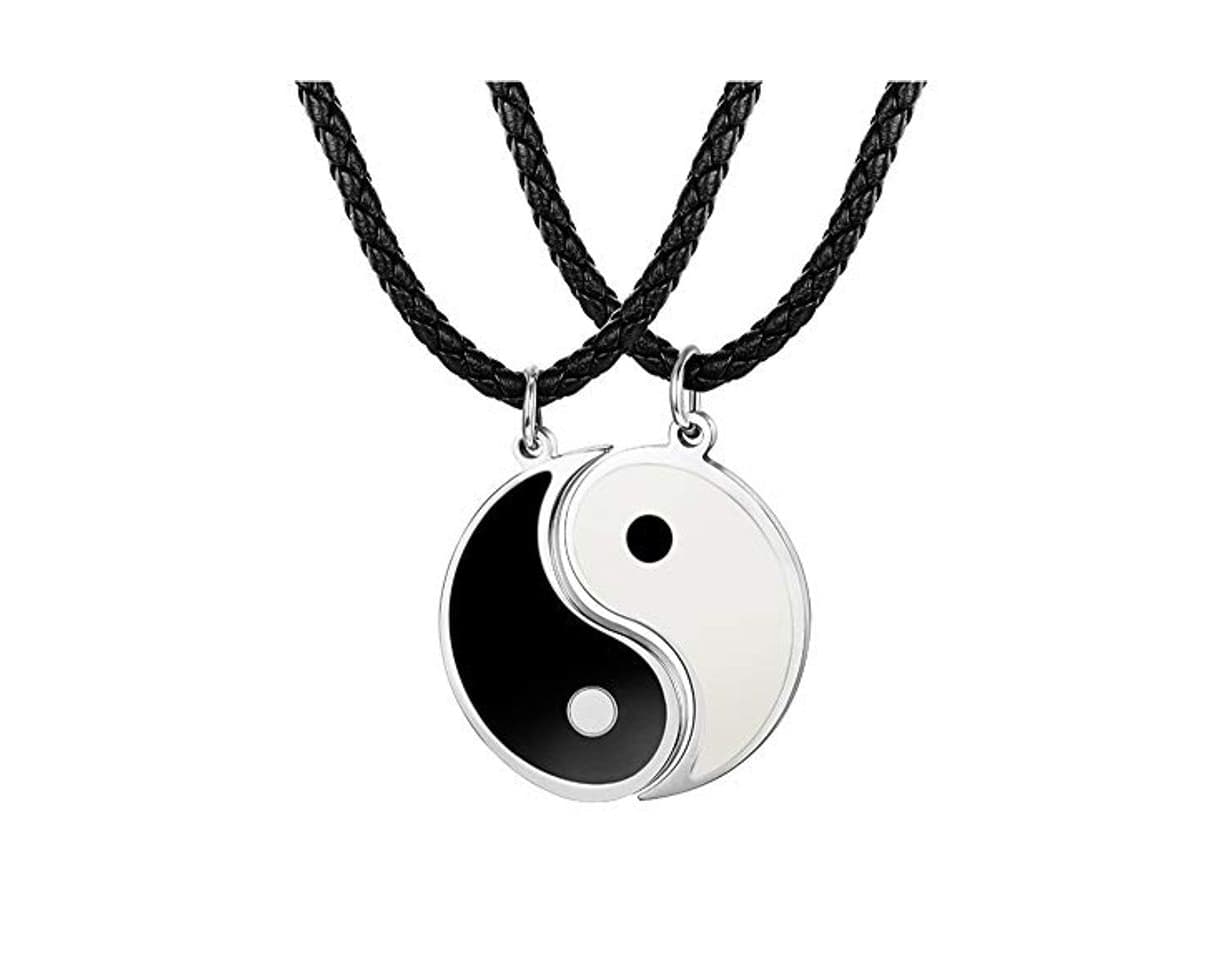 Product Besteel 3MM Collar Cuero Yin Yang para Hombre Mujer Colgante Taichi Acero