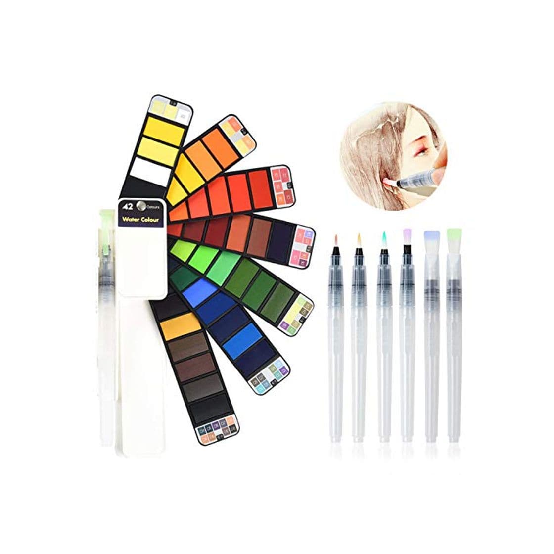 Producto Juego de Pintura de Acuarela 42 Colores con 6 Piezas Juego de Pincel de Acuarela Set de Pintura de Acuarela sólida portatiles para artículos de Arte