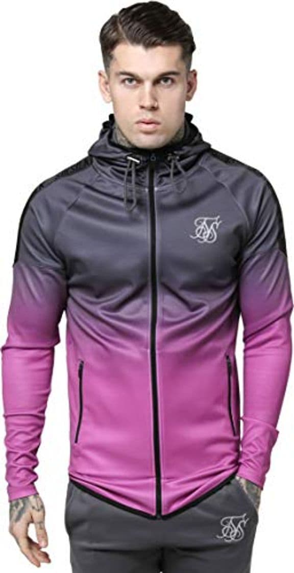 Fashion Sik Silk Chaqueta Chandal Negro y Morado Hombre Gym Ajustada