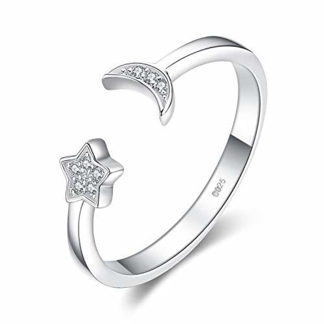 Producto JewelryPalace Luna Estrella CZ Pave Zirconia cúbica Anillo abierto ajustable Plata de