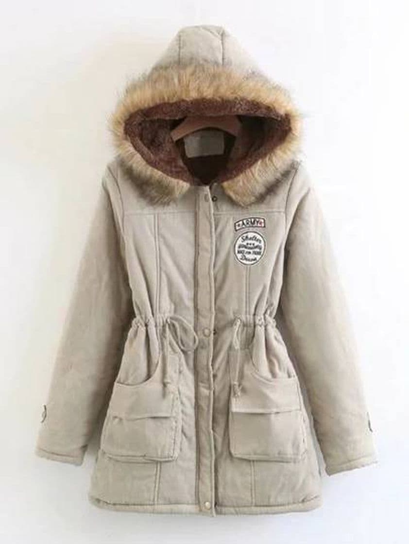 Fashion Parka con capucha con pelo y cintura ajustable 