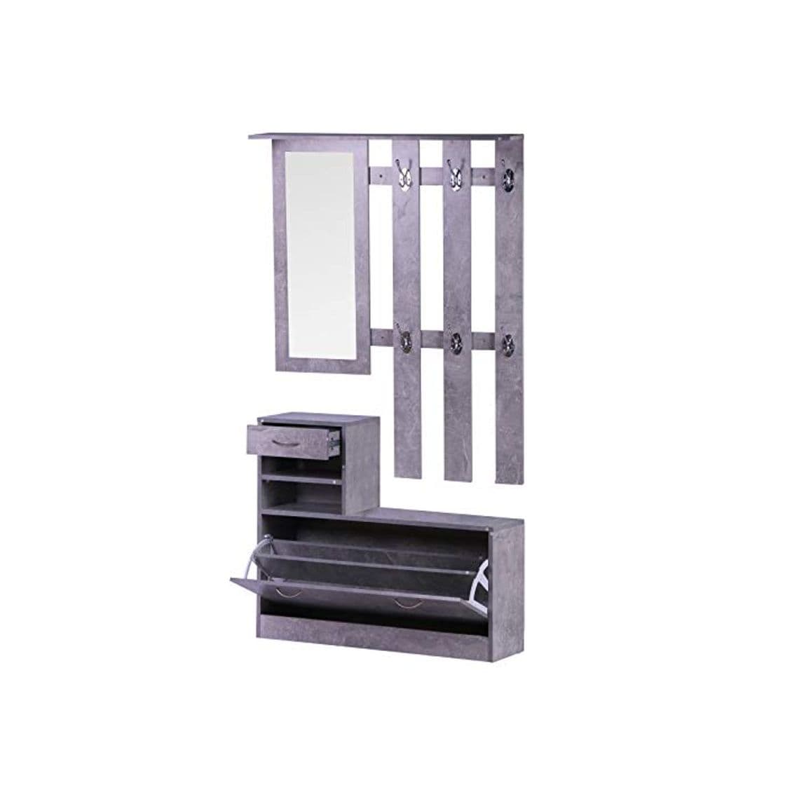 Producto HOMCOM Conjunto de Muebles de Entrada Recibidor Pasillo Set de 3 Piezas Perchero Espejo Zapatero con Cajón 90x22x116cm Madera Gris