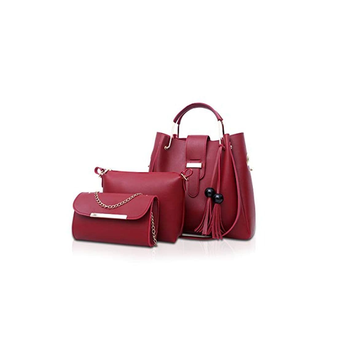 Producto NICOLE & DORIS Bolsos de Mano para Mujer Bolsas de 3 Piezas Juego de Bolsos para Damas Bolsos con Cadena Bolsos con Asas Superiores Bolsos de Hombro Rojo