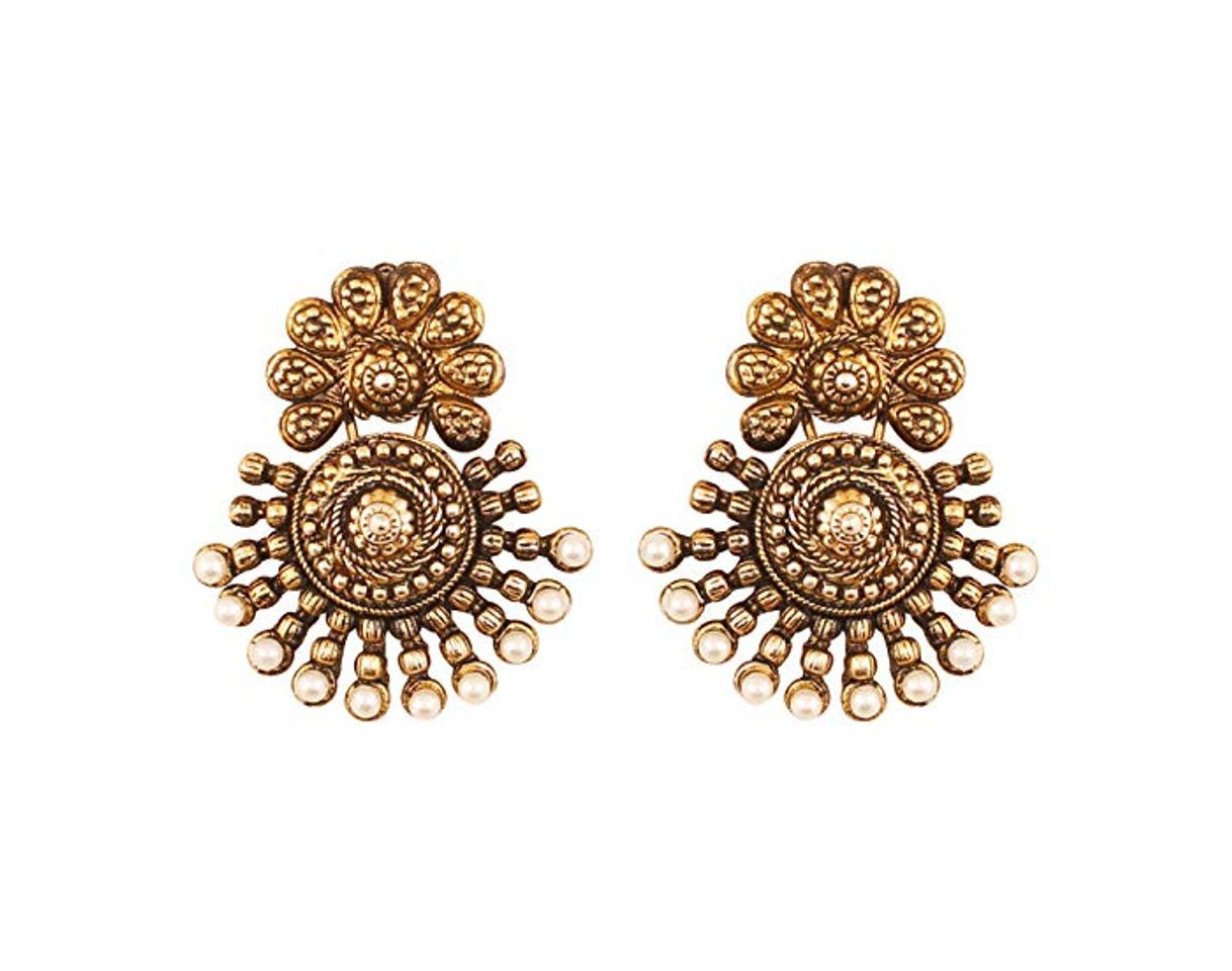 Product Touchstone La antigua joyería sureña de bollywood inspiró pendientes de joyería nupcial con perlas de imitación para mujer Oro