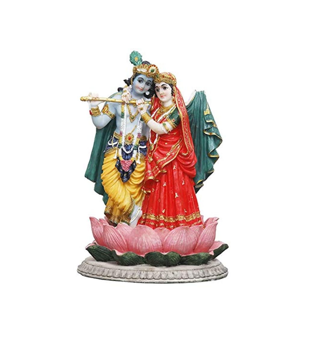 Product Modfash Radha Krishna Murti en flor de loto hindú Dios y diosa