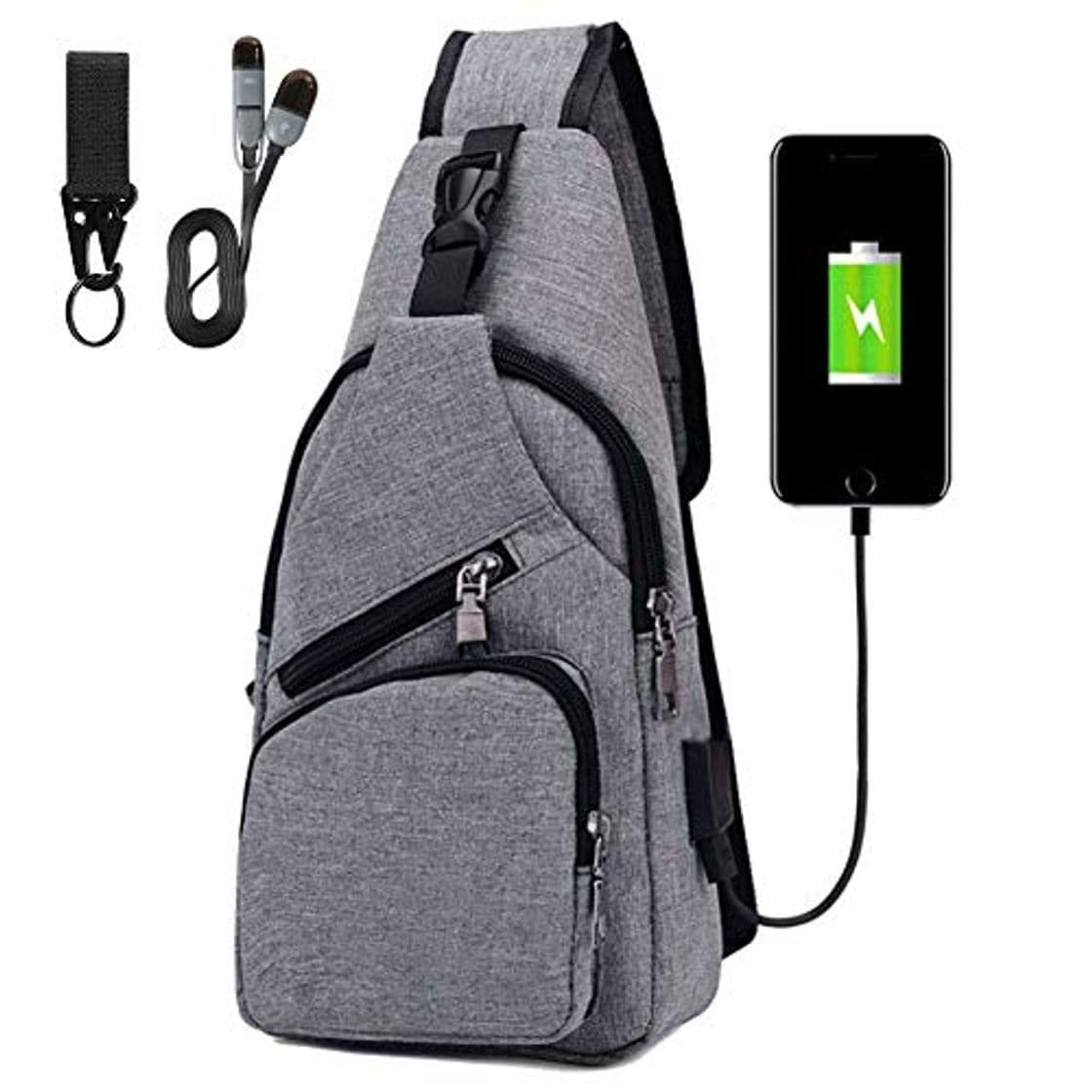 Product flintronic Sling Bag, Bolsa de Pecho con Puerto de Carga USB, Puerto